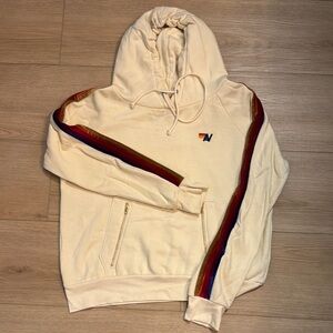 Aviator Nation Cream Hoodie with Multicolor Stripes